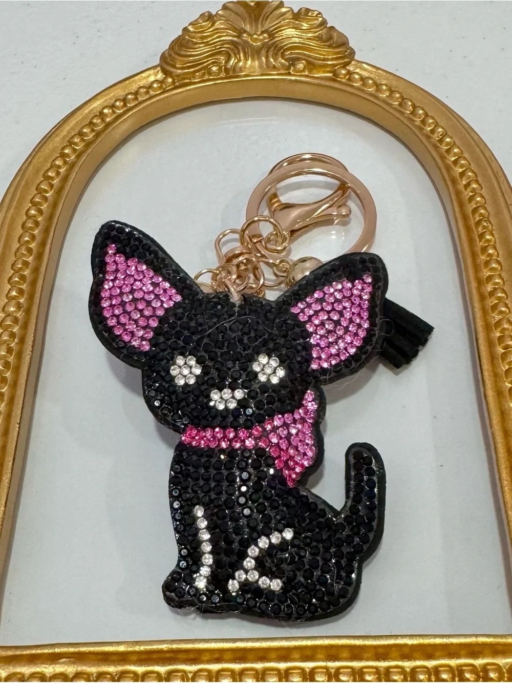 New Black & Pink Crystal Chihuahua Keychain